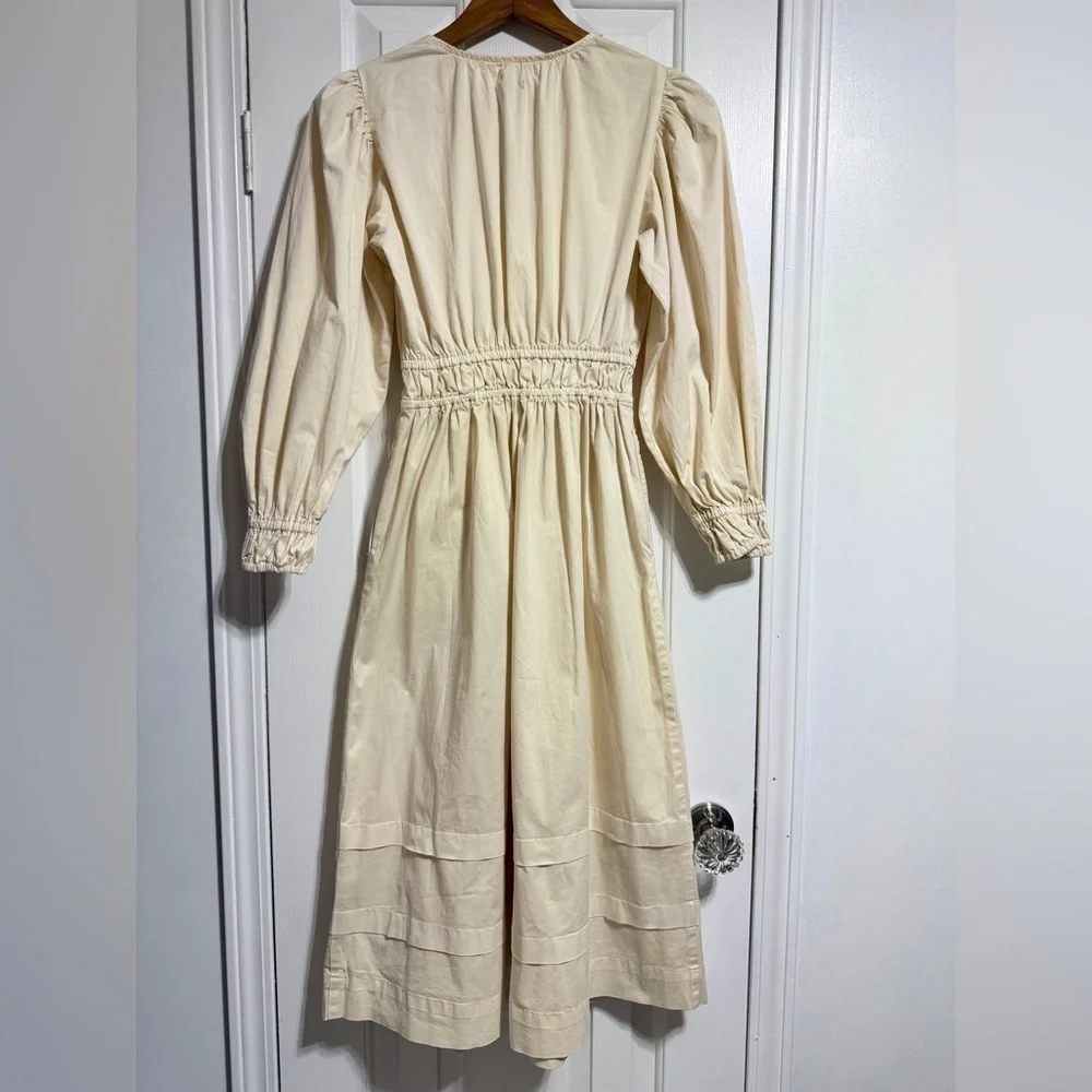 NWT J.Crew Long-sleeve smocked-waist midi dress in lightweight chino cream